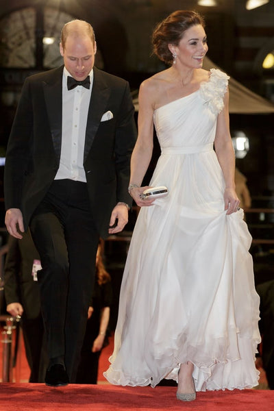 White Princess Kate Middleton One shoulder Dress Ruched Prom Red Carpet Dress BAFTA Awards