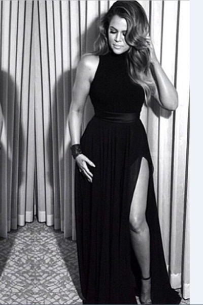 Black Khloe Kardashian Thigh-split Prom Celebrity Dress Formal Gown Golden Globe Awards