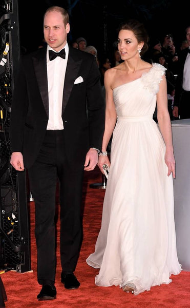 White Princess Kate Middleton One shoulder Dress Ruched Prom Red Carpet Dress BAFTA Awards