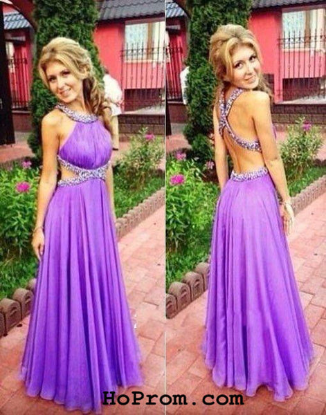 Purple Beaded Halter Prom Dresses 2016 Criss Cross Straps Bling Crystals A Line Party Evening Gowns