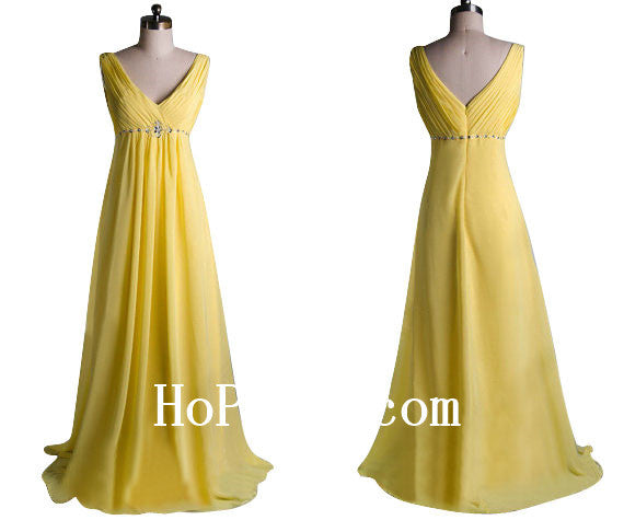 Backless Yellow Prom Dress,V-Neck Prom Dresses,Evening Dress