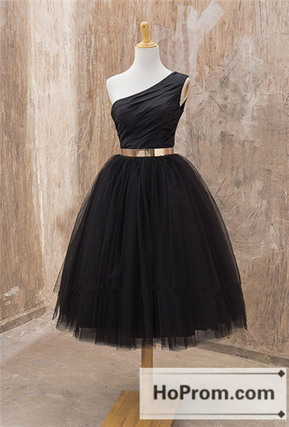 Black Knee Length One Shoulder Prom Dresses Homecoming Dresses