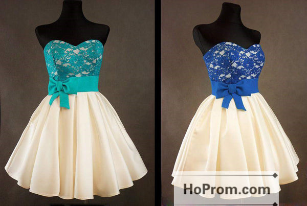 Lace Satin Short Mini Bowknot Prom Dresses Homecoming Dresses