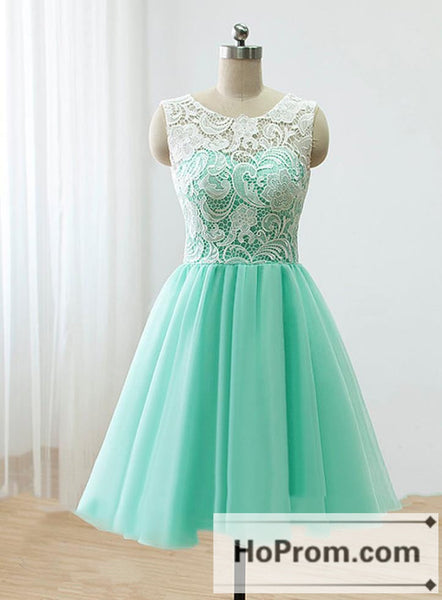 White Lace Mint Tulle Prom Dresses Homecoming Dresses