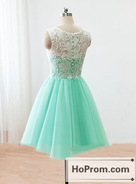 White Lace Mint Tulle Prom Dresses Homecoming Dresses