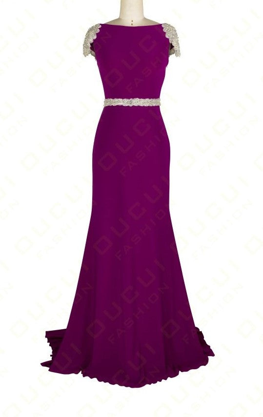 Beading Purple Prom Dresses,Sheath Prom Dress,Evening Dress