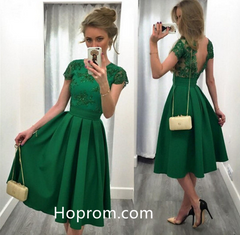 Green Satin A Line Homecoming Dresses 2017 Beaded Sexy Backless Gradua Hoprom