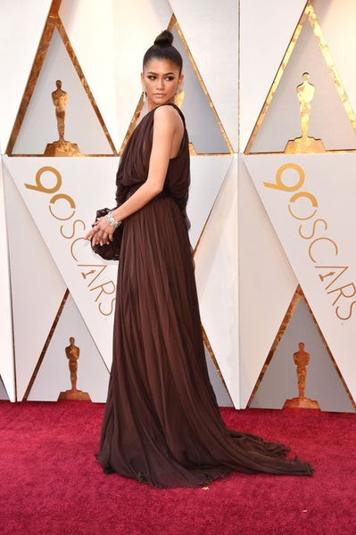 Chocolate Brown Zendaya Coleman One Shoulder One Sleeve Dress Pleated Prom Red Carpet Formal Dress Academy Awards (Oscars) For Sale