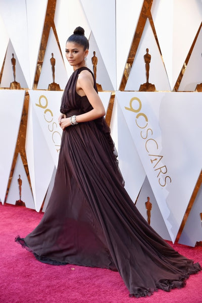 Chocolate Brown Zendaya Coleman One Shoulder One Sleeve Dress Pleated Prom Red Carpet Formal Dress Academy Awards (Oscars) For Sale