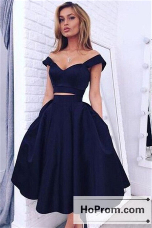 Off Shoulder Two Piece A-Line Prom Dresses Homecoming Dresses