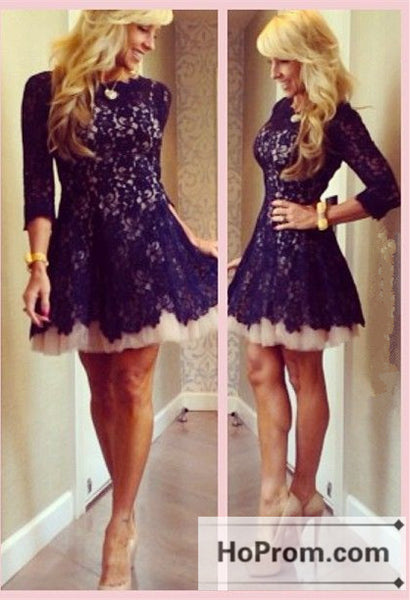 Black Lace Short A-Line Prom Dresses Homecoming Dresses