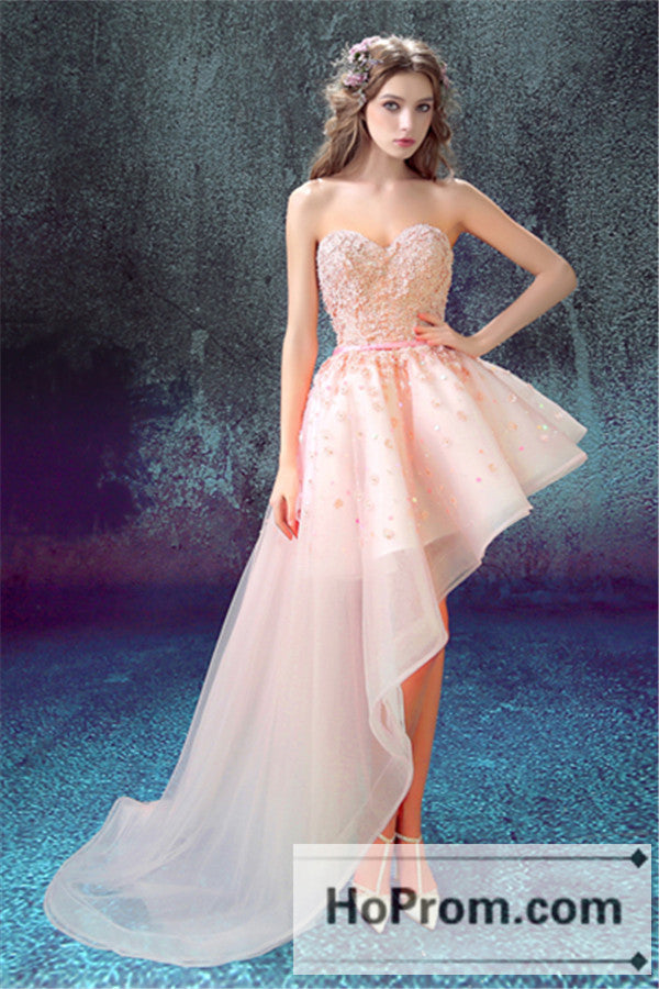 Sweetheart Lace-up Lace Flowers Prom Dresses Homecoming Dresses