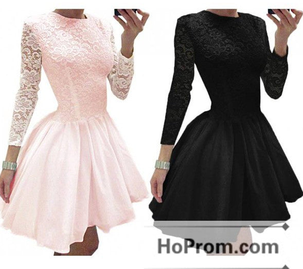 Elegant Lace Chiffon Long Sleeve Prom Dresses Homecoming Dresses