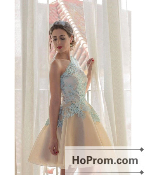 One Shoulder Blue Lace Prom Dresses Homecoming Dresses