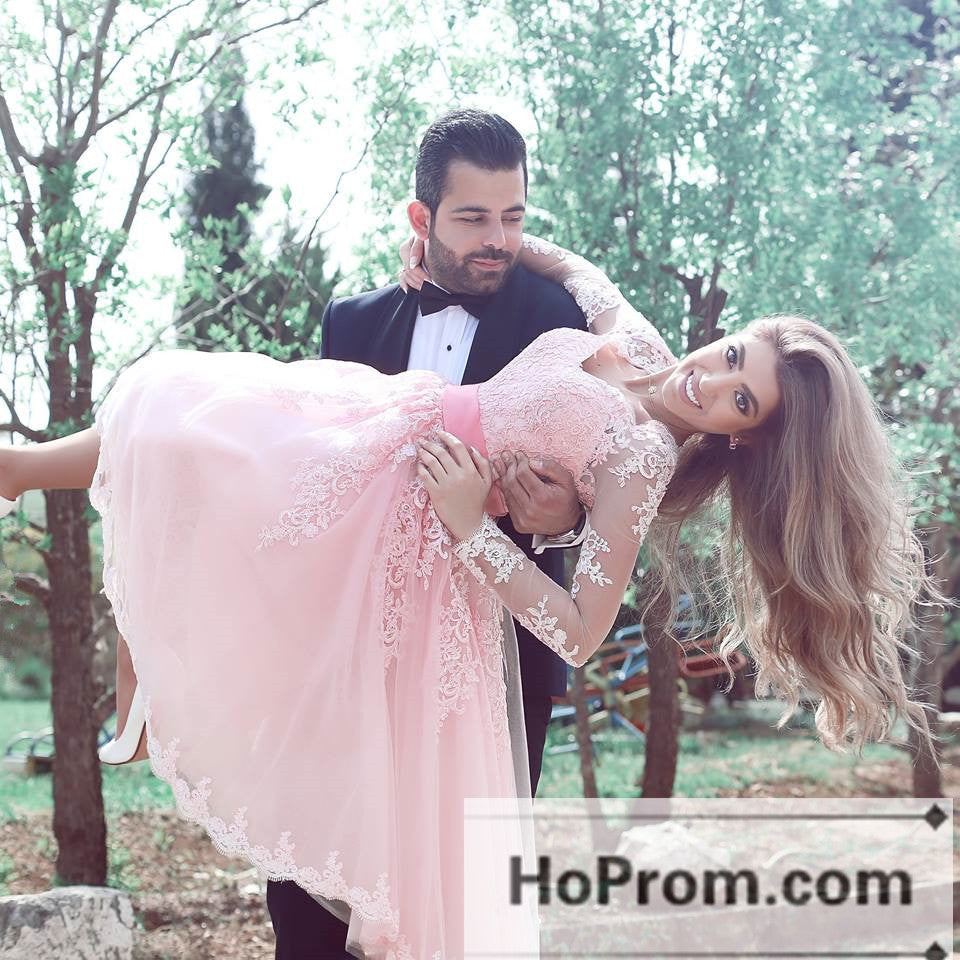 Long Sleeve Pink Knee Length Prom Dresses Homecoming Dresses