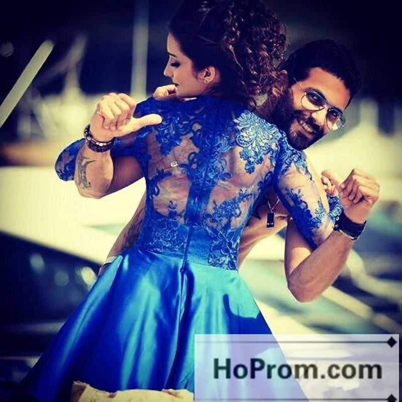 Royal Blue High Neck Short Prom Dresses Homecoming Dresses – Hoprom
