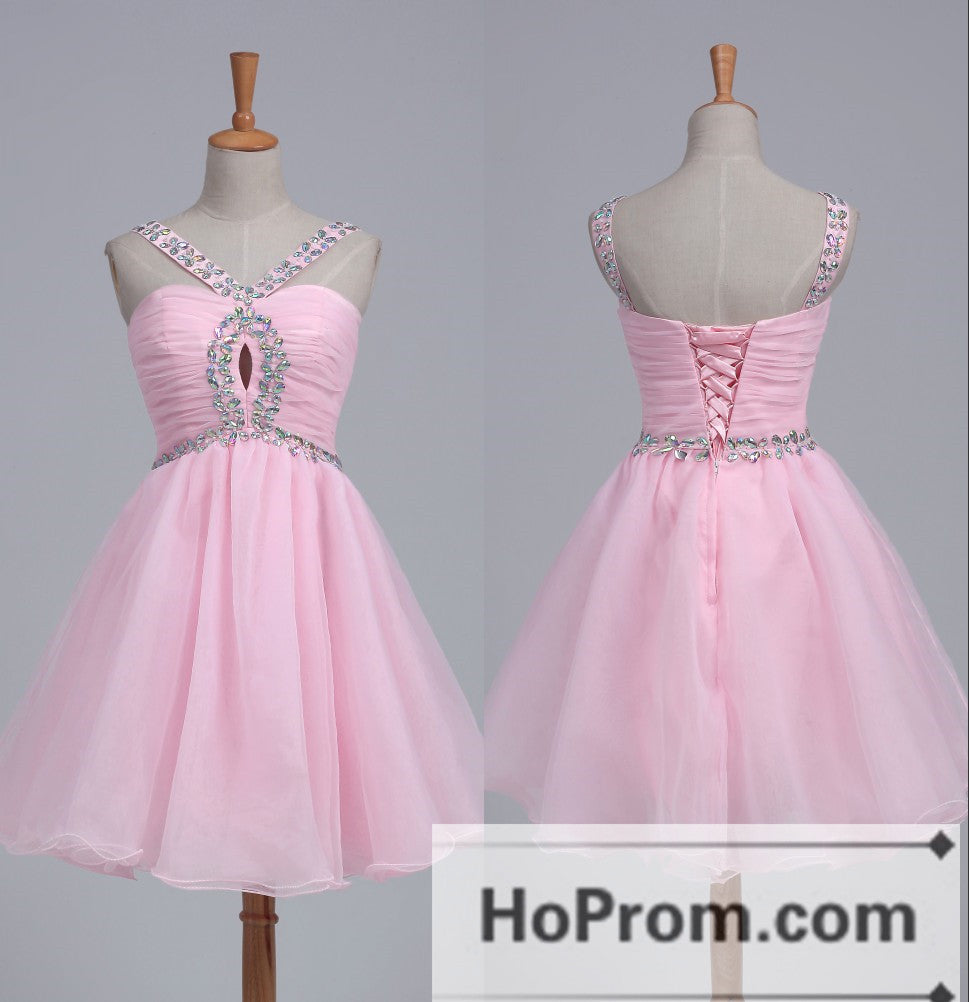 Pink Organza Luxury Crystal Prom Dresses Homecoming Dresses
