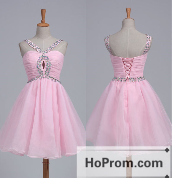Pink Organza Luxury Crystal Prom Dresses Homecoming Dresses