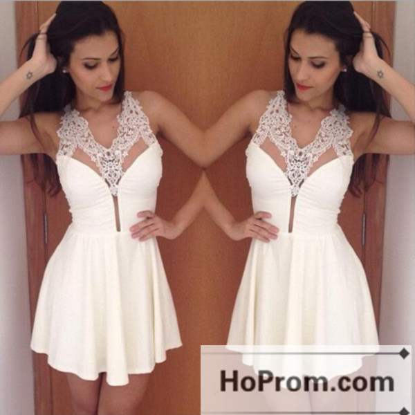 White Mini Sleeveless A-Line Prom Dresses Homecoming Dresses