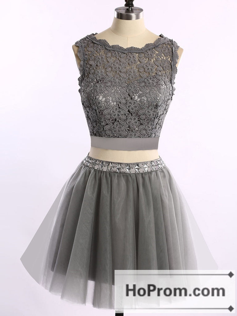 Sleeveless Grey Tulle Short Prom Dresses Homecoming Dresses Hoprom