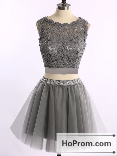 Sleeveless Grey Tulle Short Prom Dresses Homecoming Dresses