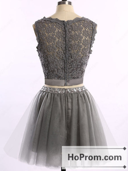 Sleeveless Grey Tulle Short Prom Dresses Homecoming Dresses