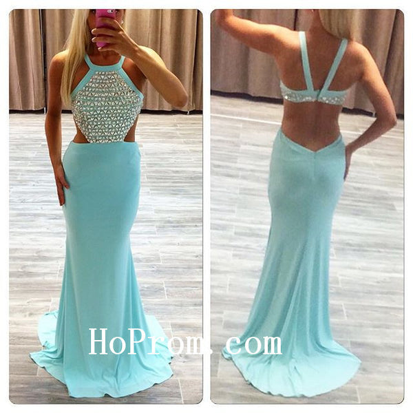 Halter Prom Dresses,Mermaid Prom Dress,Blue Evening Dresses
