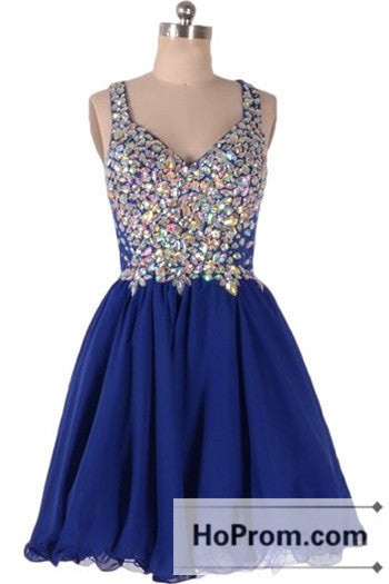 Straps Crystal Mini V-Neck Prom Dresses Homecoming Dresses