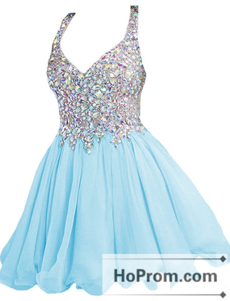 Straps Crystal Mini V-Neck Prom Dresses Homecoming Dresses