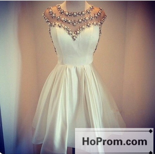 White Beaded Sheer Top Prom Dresses Homecoming Dresses