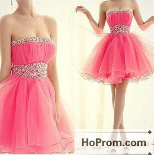 Pink Organza Strapless Mini Prom Dresses Homecoming Dresses