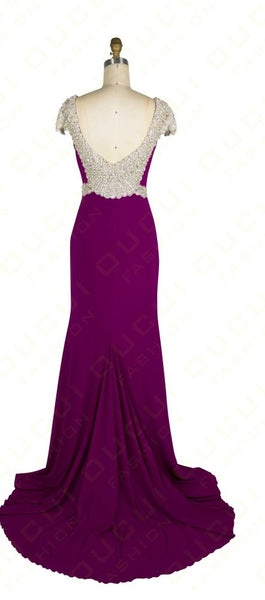 Beading Purple Prom Dresses,Sheath Prom Dress,Evening Dress