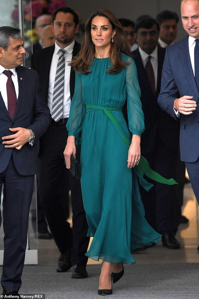 Teal Green Princess Kate Middleton Long Sleeves Dress Round Neck Prom Hoprom Teal Green Princess Kate Middleton Long Sleeves Dress Round Neck Prom Hoprom