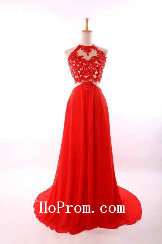 Scoop Chiffon Prom Dresses,Red Prom Dress,Evening Dresses