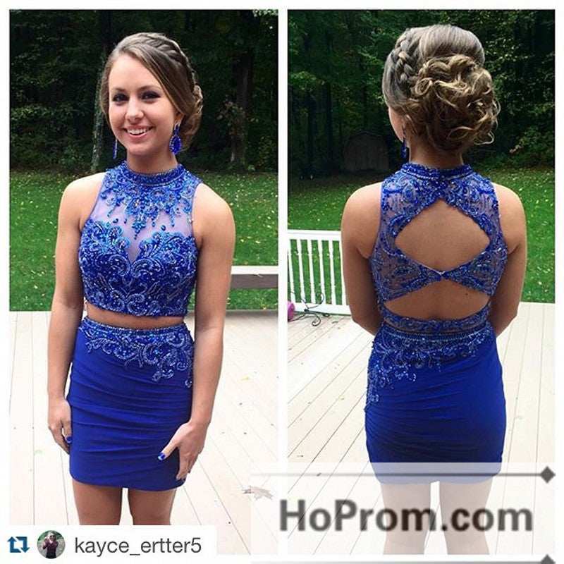 Royal Blue Tight Two Piece Prom Dresses Homecoming Dresses Hoprom