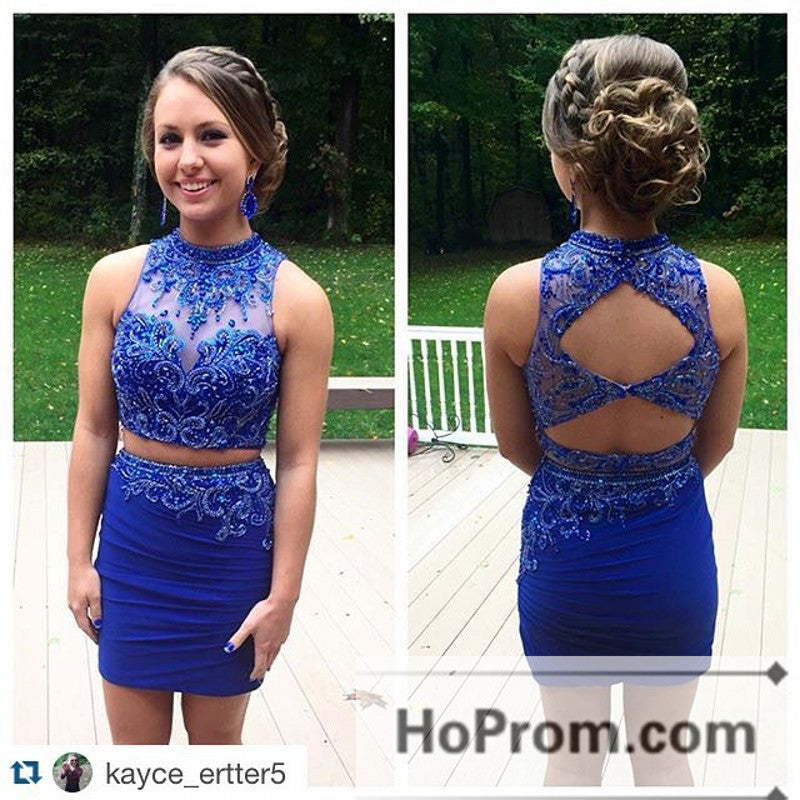 Royal Blue Tight Two Piece Prom Dresses Homecoming Dresses