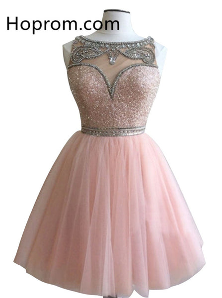 Baby Pink Beadings Homecoming Dress, Chiffon Homecoming Dress
