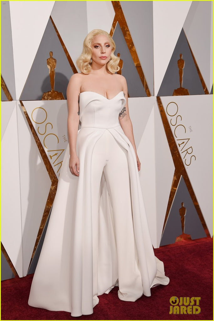 White Lady Gaga Strapless Satin Jumpsuits prom Red Carpet Formal Gown Hoprom White Lady Gaga Strapless Satin Jumpsuits prom Red Carpet Formal Gown Hoprom