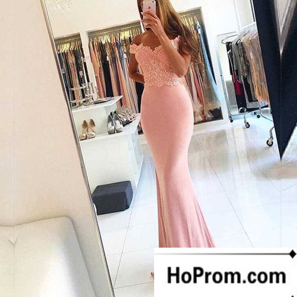 Off Shoulder Pink Mermaid Prom Dress Evening Dresses