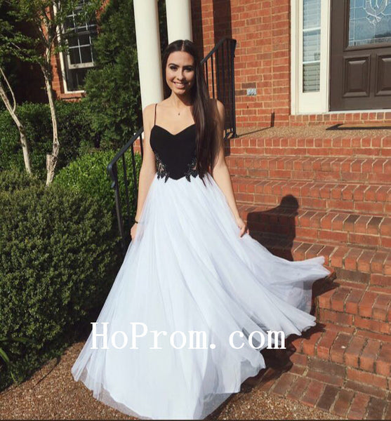 Black White Prom Dresses,Spaghetti Straps Prom Dress,Evening Dress