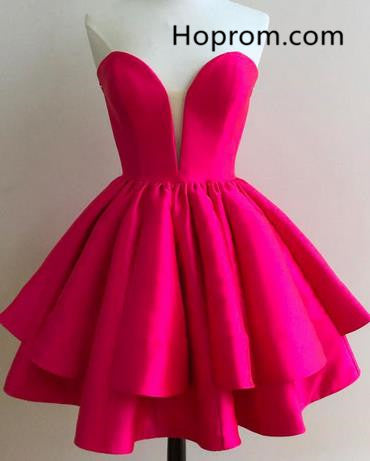 Hot Pink Short Strapless Homecoming Dress Party Dress