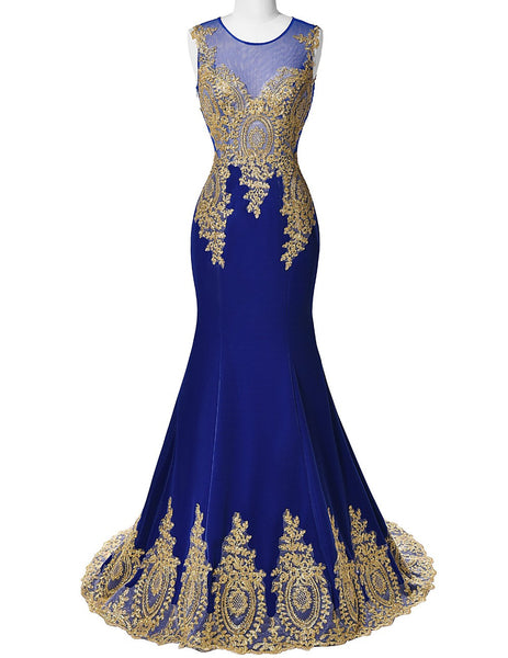 Applique Royal Blue Prom Dresses,Evening Dress,Beading Prom Dress