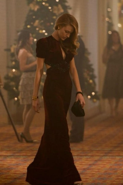 Burgundy Blake Lively Figure hugging Dress Velvet Prom Celebrity Evening Dress The Age of Adaline