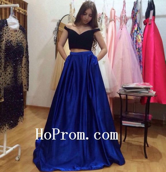 Black Blue Prom Dresses,Two Piece Prom Dress,Evening Dress