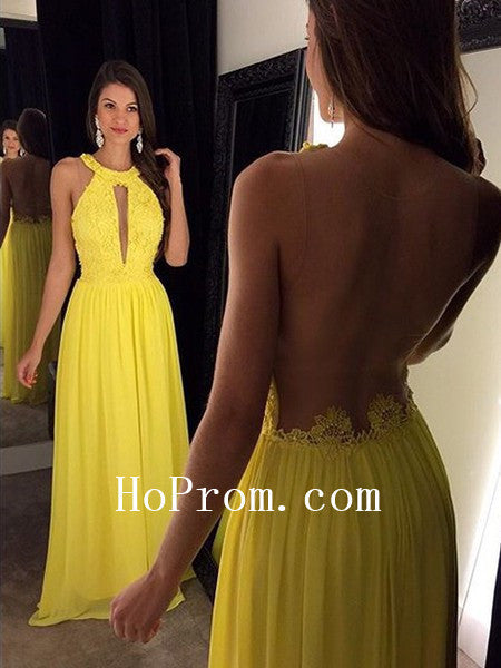 Backless Prom Dresses,Chiffon Prom Dress,Yellow Evening Dress