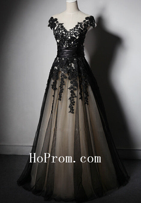 Elegant V-Neck Prom Dresses,Black Prom Dress,Evening Dress