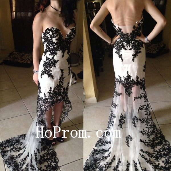 High Low Dresses, Strapless Applique Prom Dress,Evening Dress