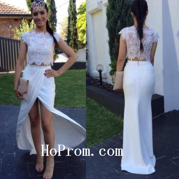 White Lace Prom Dresses,Satin Prom Dress, Evening Dresses