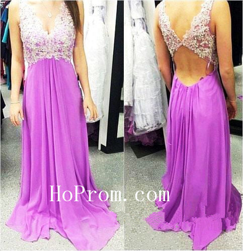 V-Neck Prom Dresses,Backless Prom Dress,Purple Evening Dresses