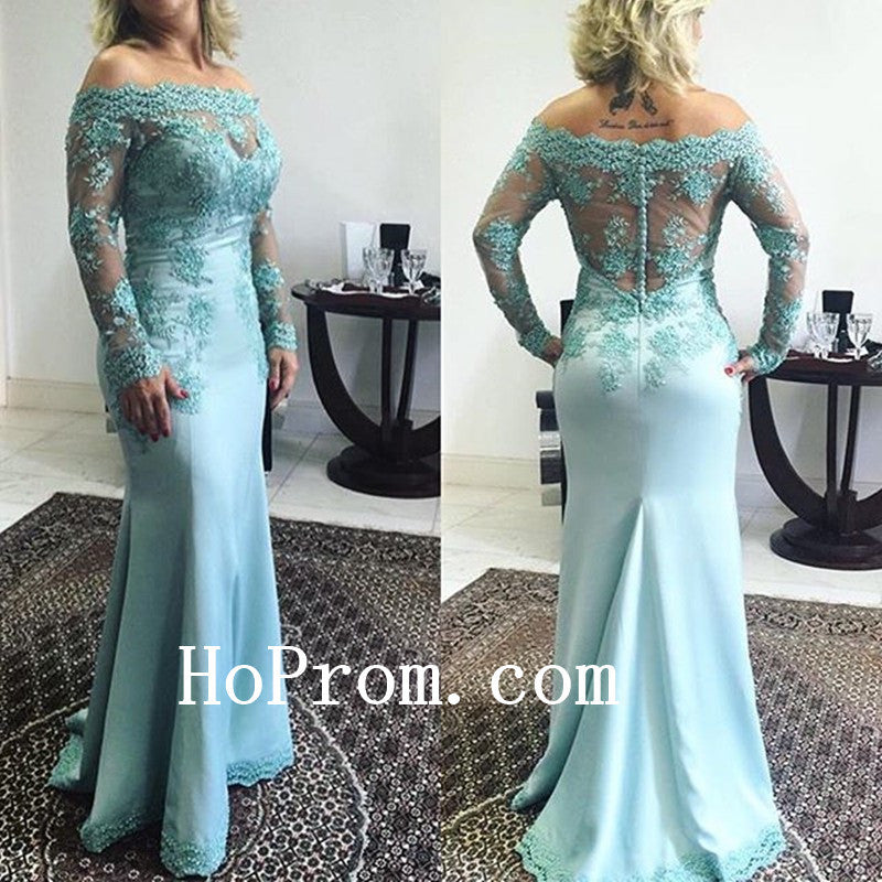 Off Shoulder Dresses,Mermaid Applique Prom Dress,Evening Dress